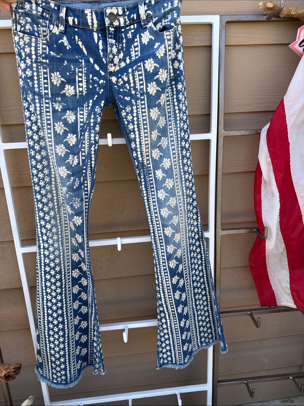Free People Bali FlareBlue Floral Print Wide-Leg Jeans